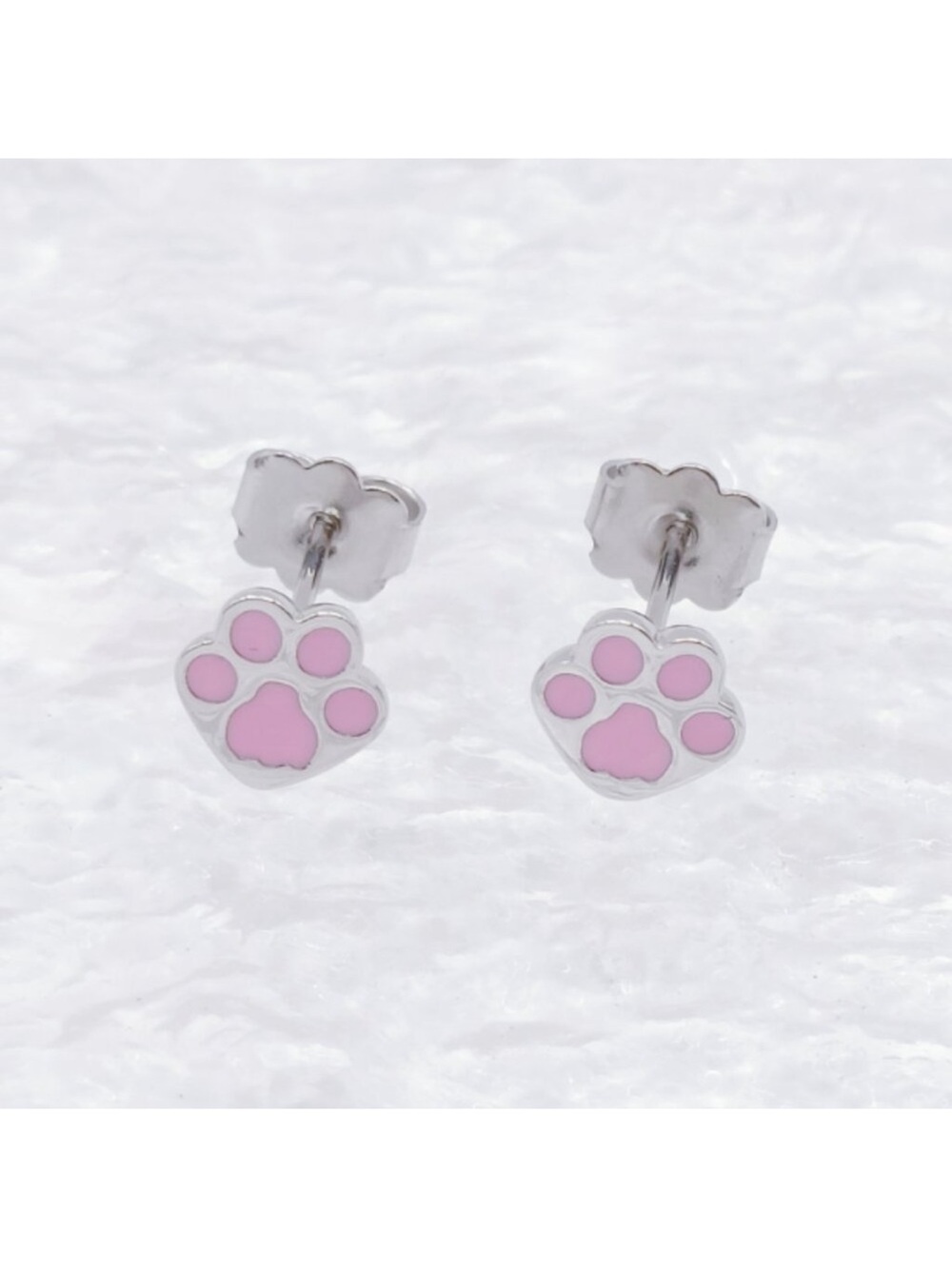 Pink Cat Paw Silver Tone Stud Earrings New